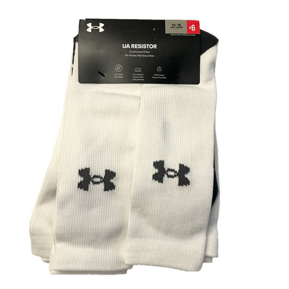 Under Armor Mens 6 Pack White Crew Sock Size 13 - 16 NWT - Picture 1 of 7